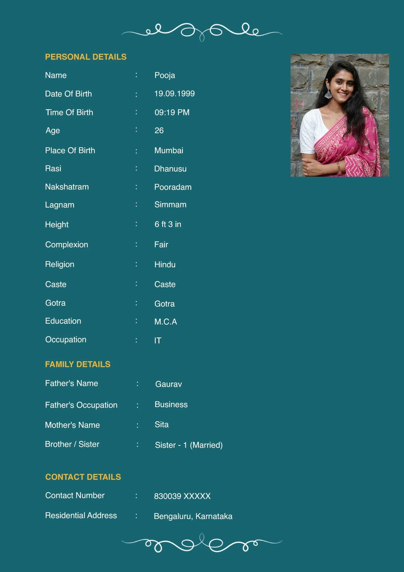 Marriage biodata format for girl - Premium purple design template